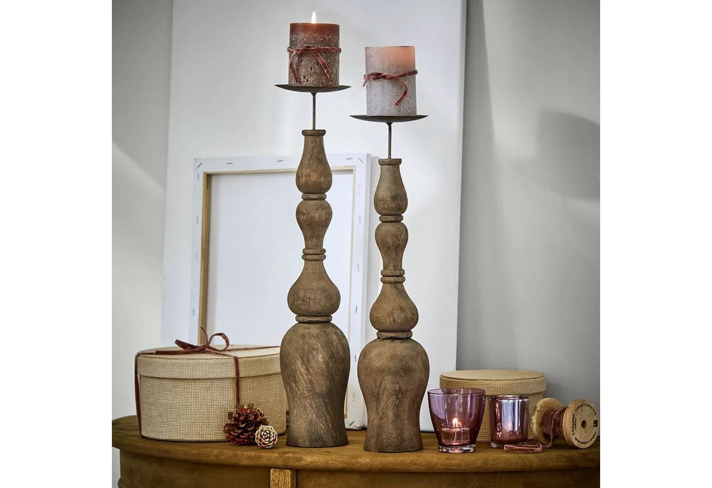 Mirabeau Kerzenständer 2er Set Fleuries-sur-Marne Mangoholz Braun - Bild 3