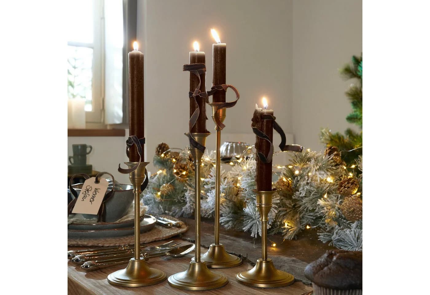 Mirabeau Stumpenkerzen 12er Set dunkelbraun