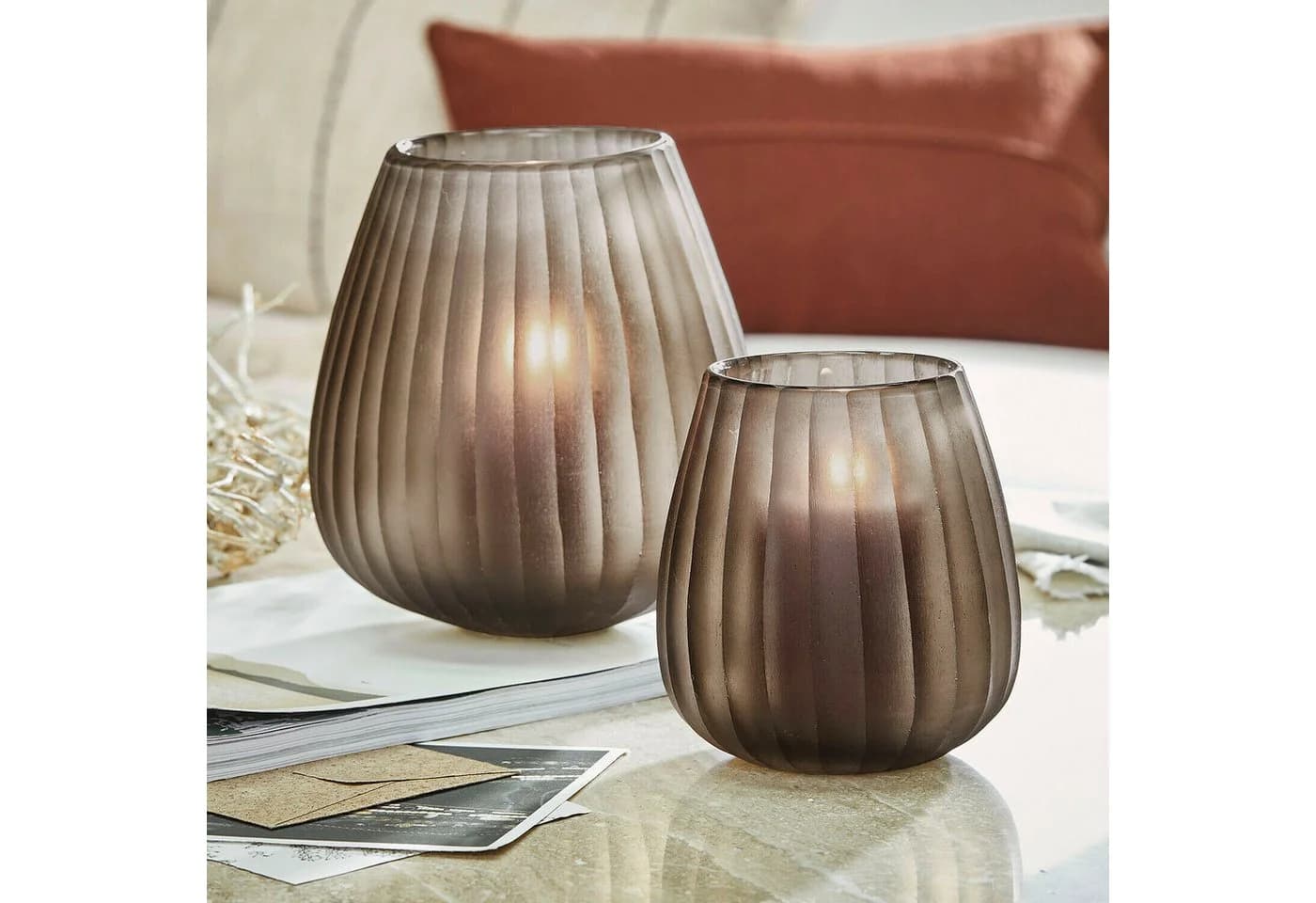 Mirabeau Windlicht 2er Set Monterella Braun Glas