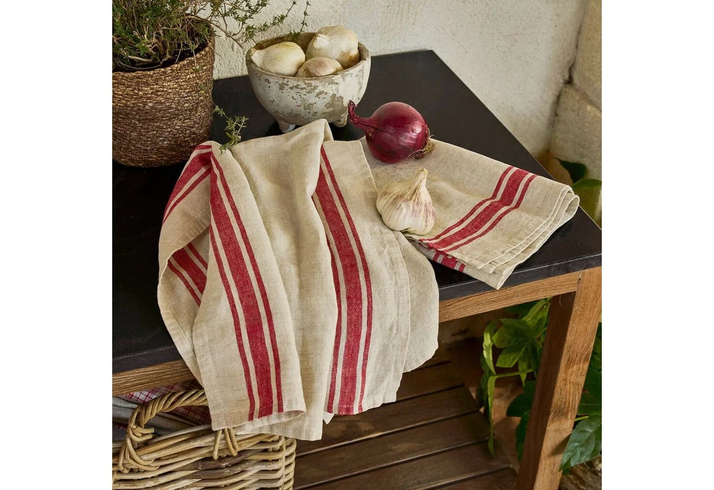Mirabeau Geschirrtuch 2er Set Norisse Leinen Rot