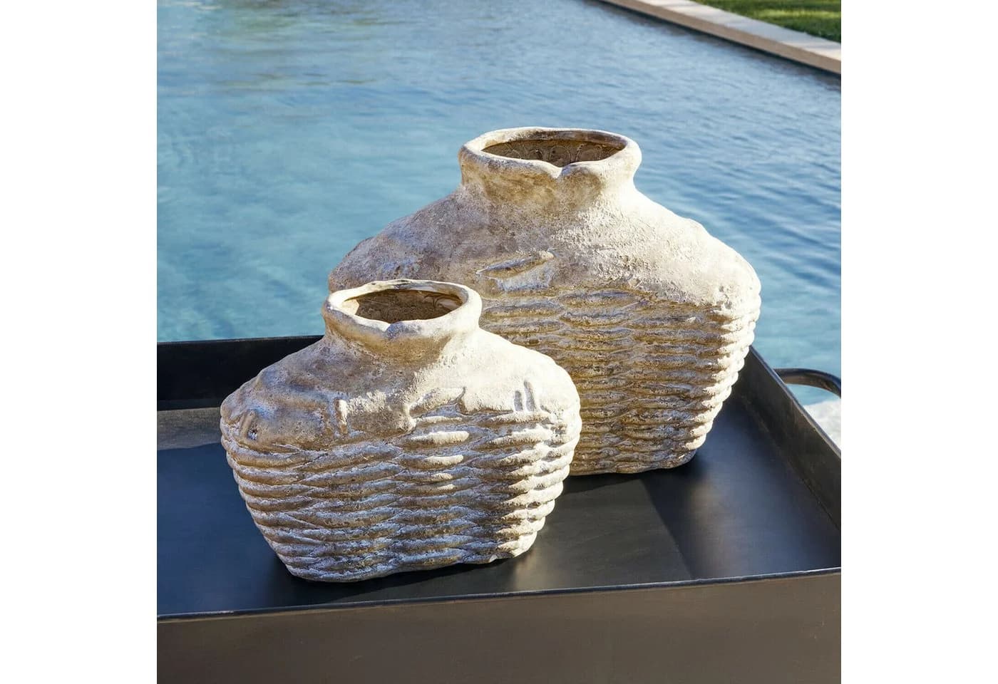 Mirabeau Übertopf Vase 2er Set Orlaithea antikbeige Grau-Beige Steinzeug