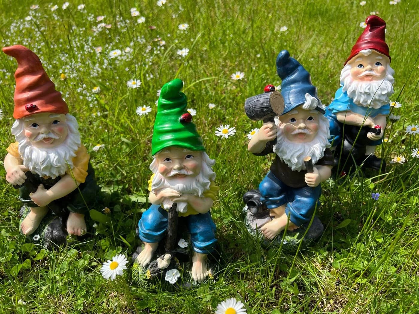 Geschenk-Himmel Gartenzwerg 4er-Set - Lustige Dekofiguren 22cm - Bild 2