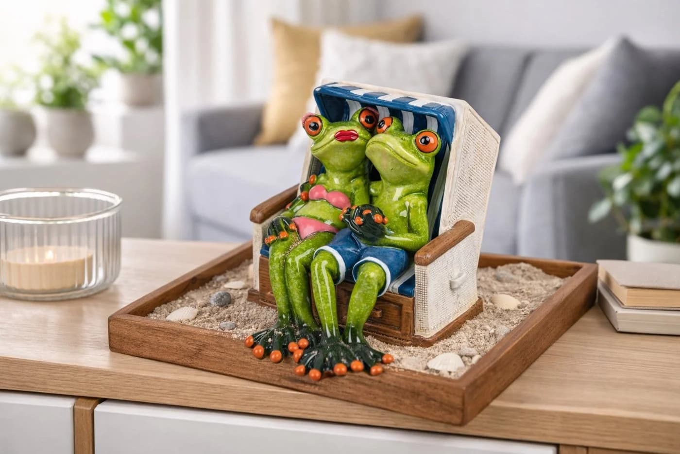 Geschenk-Himmel Dekofigur Froschpaar im Strandkorb hellgrün - Bild 2