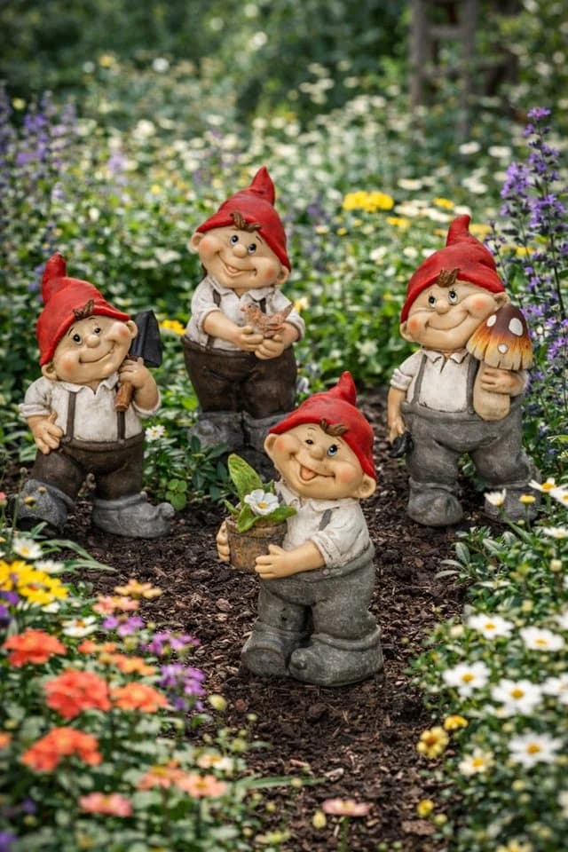 Geschenk-Himmel Gartenzwerg 4er Set Rote Mütze Polyresin - Bild 2