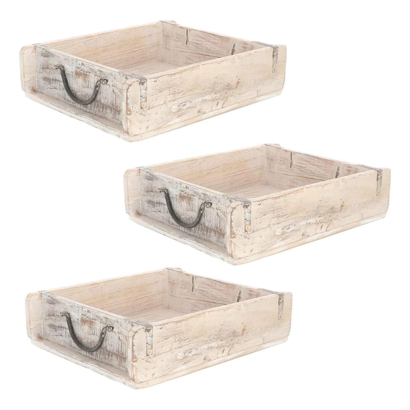 Novaliv 3x Holzkiste Vintage Weiß Alte Ziegelform Holz Groß Allzweckkiste