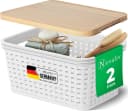 Novaliv 2er Set Aufbewahrungsbox mit Holzdeckel Beige Rattan-Design Bild 2