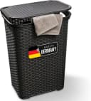 Novaliv Wäschekorb 60L Schwarz mit Deckel Rattanoptik Bild 2