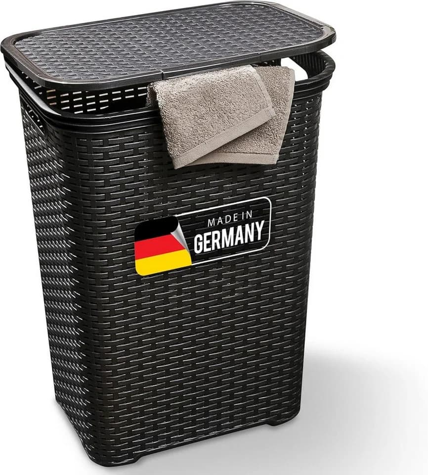 Novaliv Wäschekorb 60L Schwarz mit Deckel Rattanoptik - Bild 2