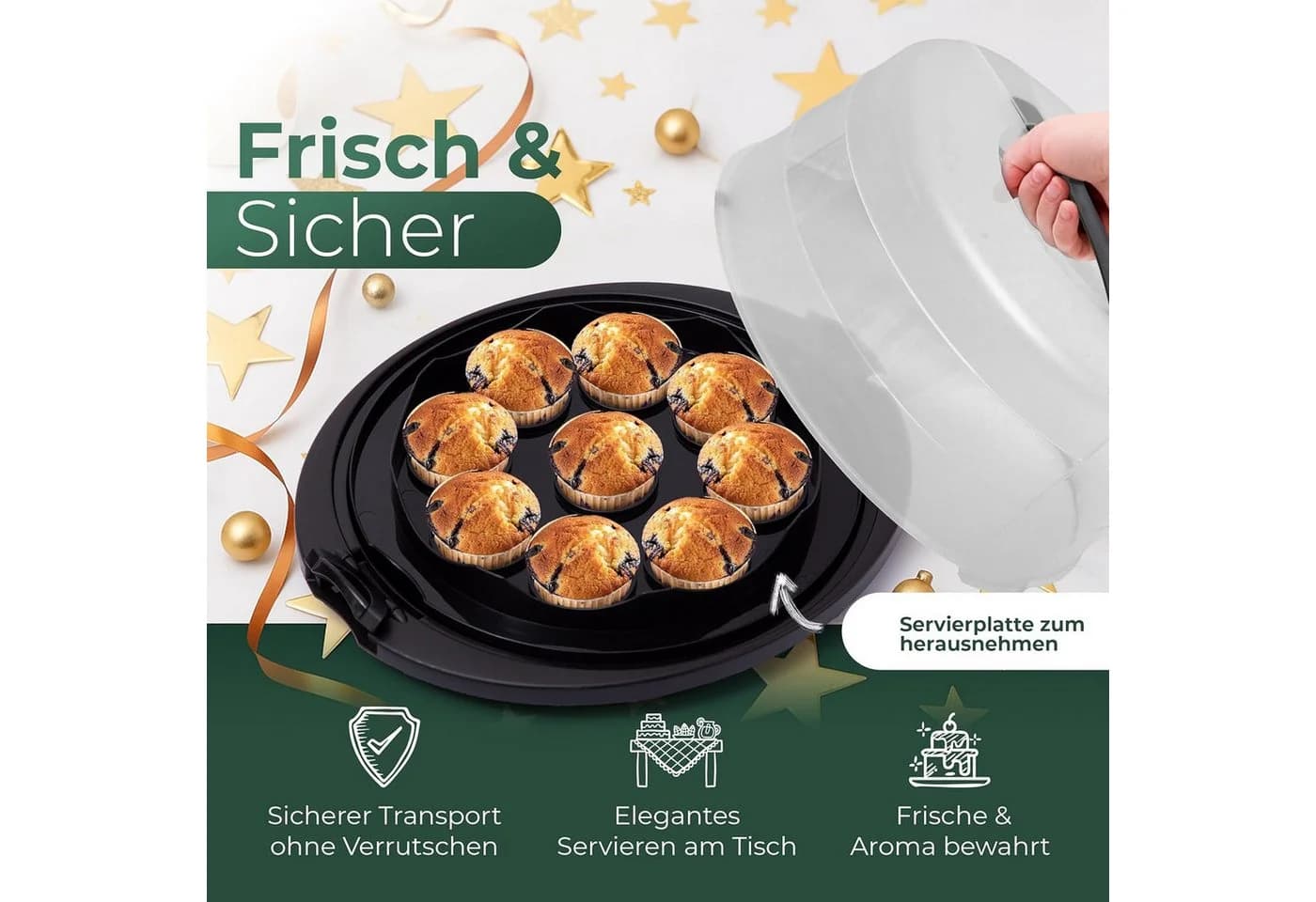 Novaliv Kuchen-Transportbox mit Kühlfach und Muffin-Behälter