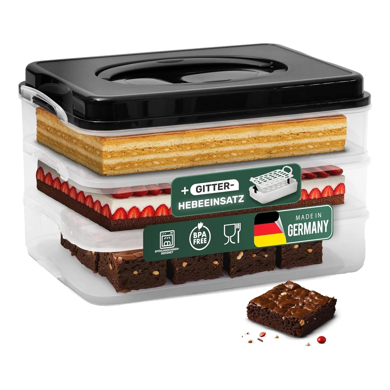 Novaliv Kuchen-Transportbox mit drei Etagen und Deckel