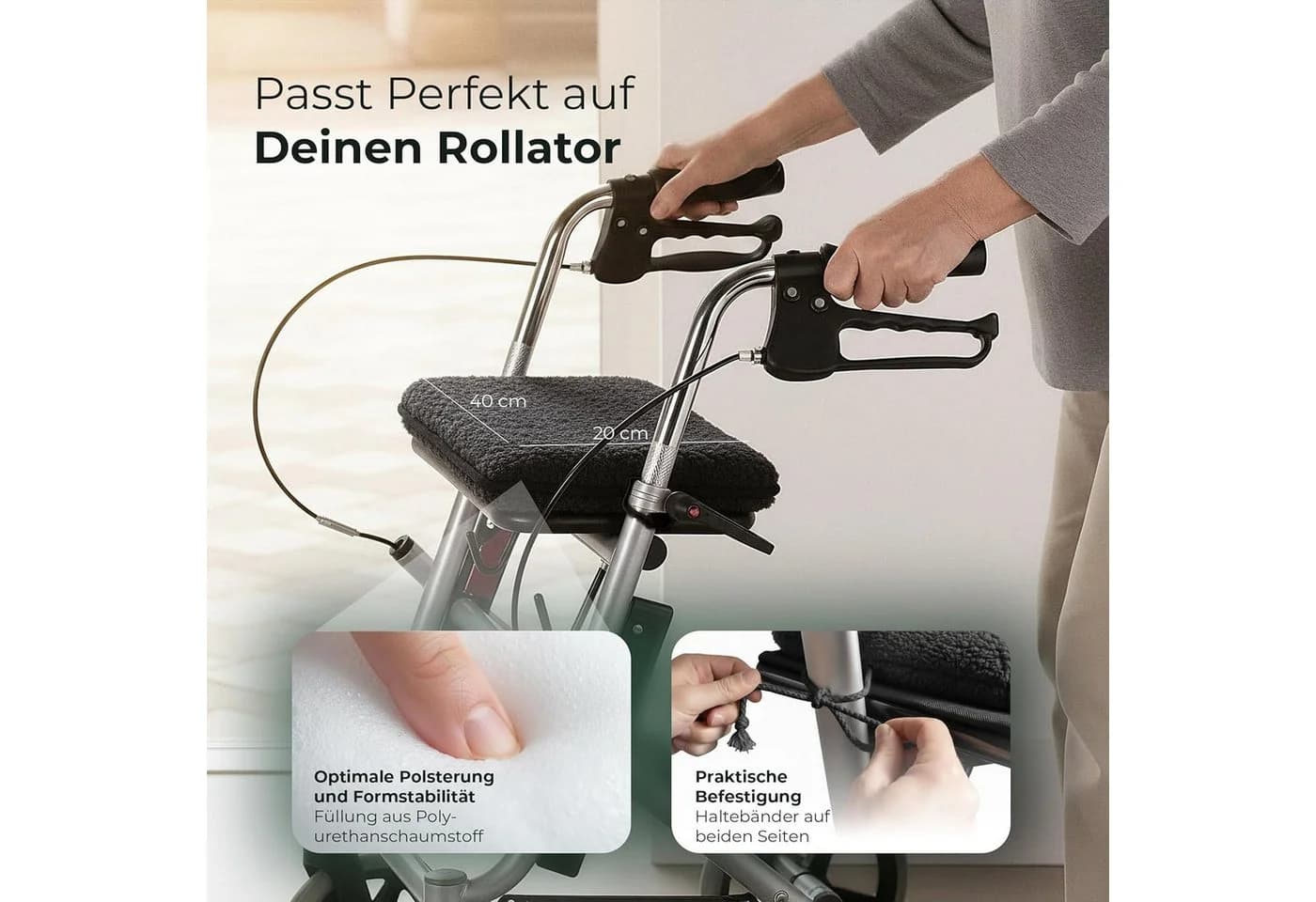 Novaliv Rollatorkissen Anthrazit 100% Schurwolle - Bild 4