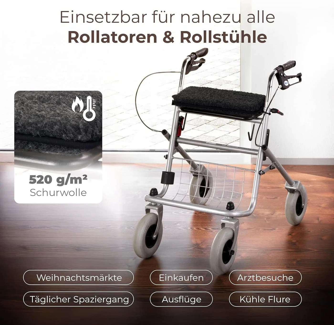 Novaliv Rollatorkissen Anthrazit 100% Schurwolle - Bild 5