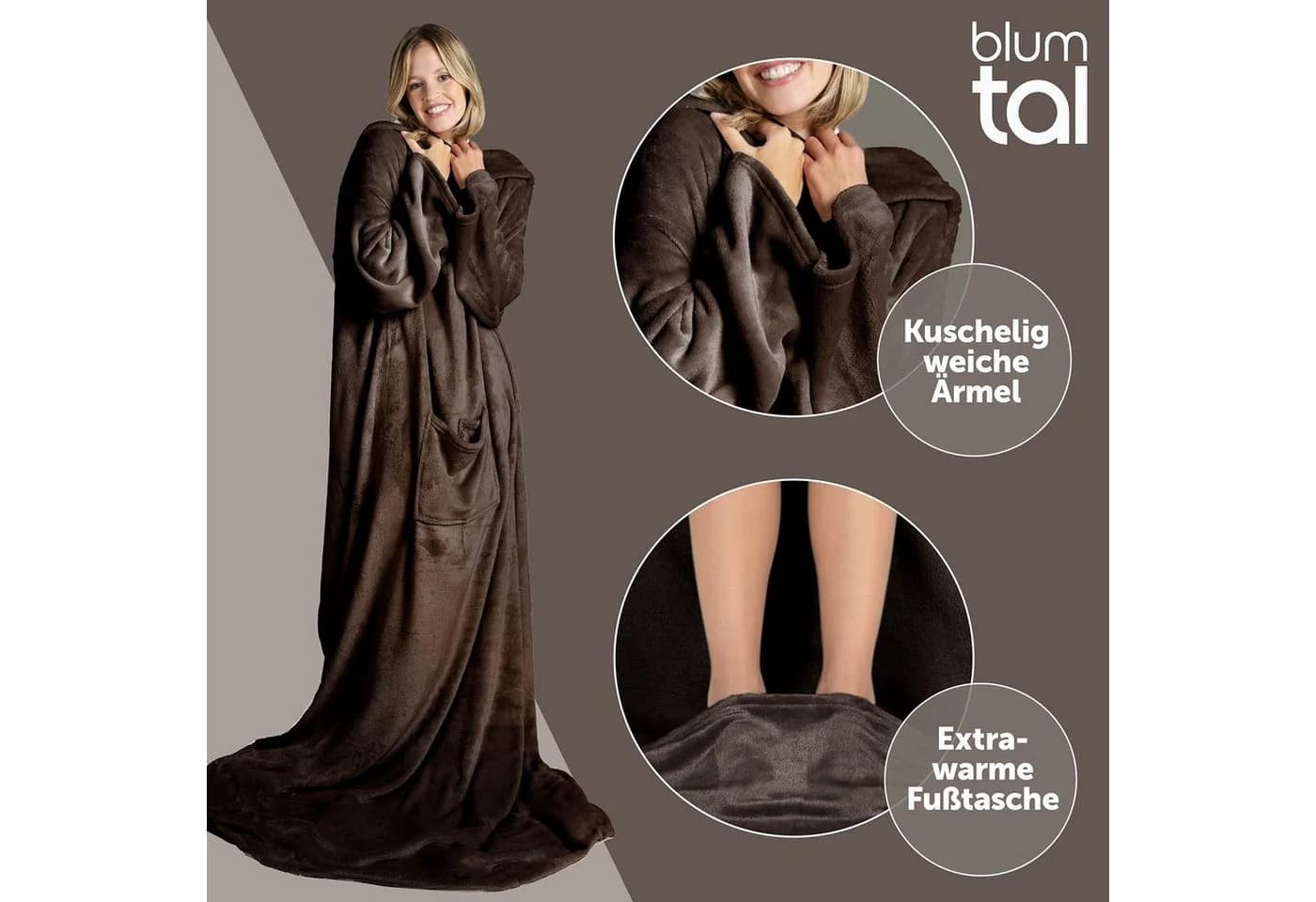 Blumtal Wohndecke mit Ärmeln Dunkelbraun Kuscheldecke mit Fußsack