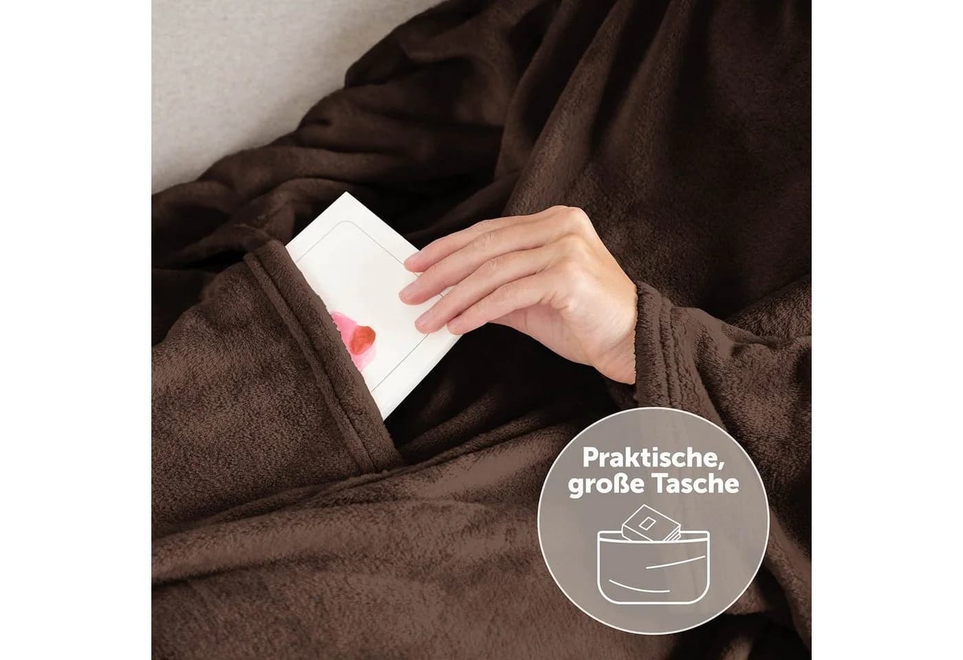 Blumtal Wohndecke mit Ärmeln Dunkelbraun Kuscheldecke mit Fußsack - Bild 3