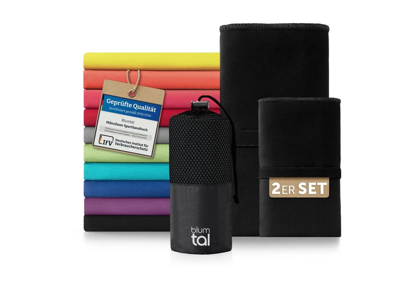 Blumtal Sporthandtuch Mikrofaser 2er Set Schwarz Ultra Leicht - Bild 2
