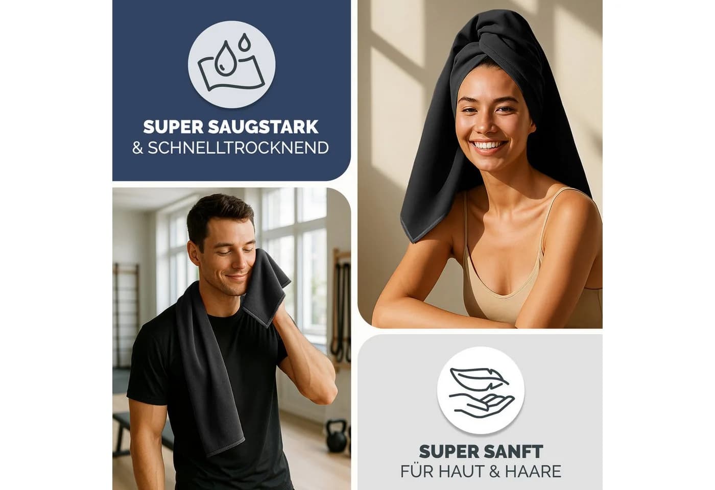 Blumtal Sporthandtuch Mikrofaser 2er Set Schwarz Ultra Leicht - Bild 4