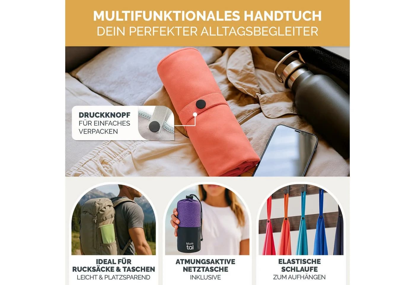 Blumtal Sporthandtuch Mikrofaser Set Grau Ultraleicht & Schnelltrocknend - Bild 5