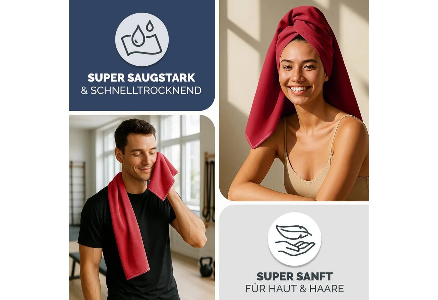 Blumtal Sporthandtuch Mikrofaser 2er Set Rot Ultraleicht - Bild 4