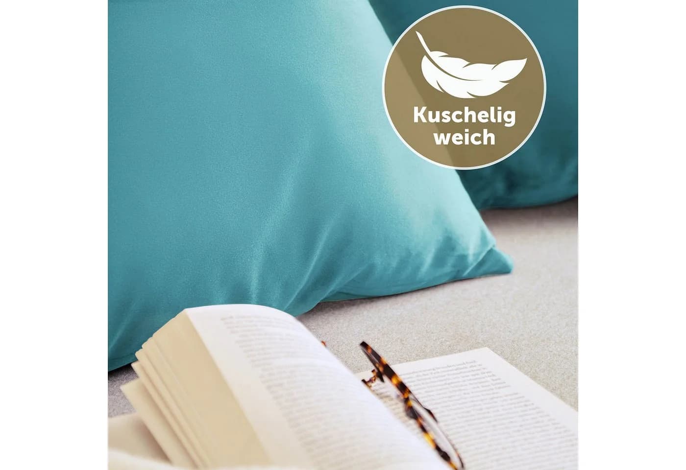 Blumtal Samt Kissenbezug 2er Set Blau Versteckter Reißverschluss - Bild 3
