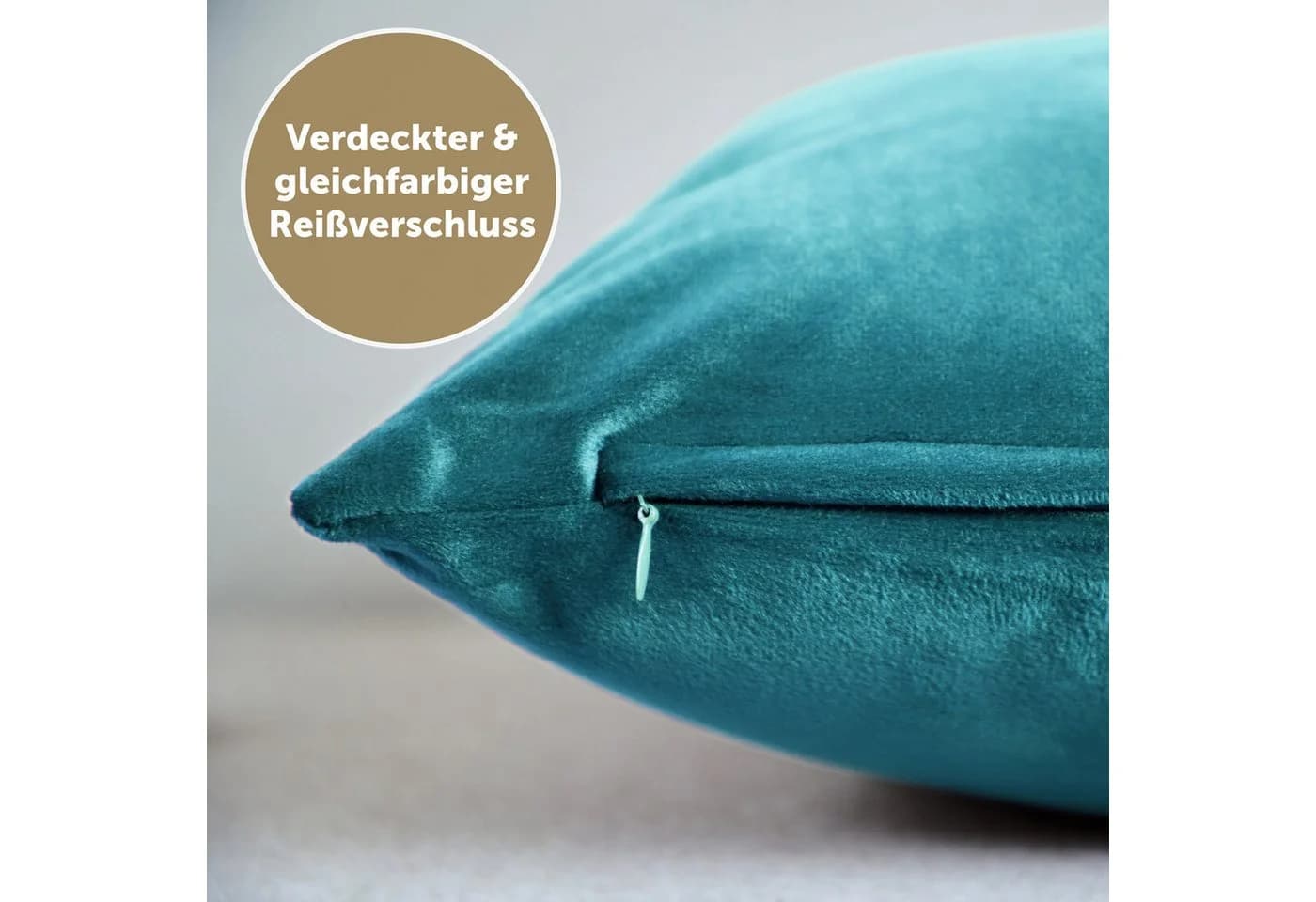 Blumtal Samt Kissenbezug 2er Set Blau Versteckter Reißverschluss - Bild 4