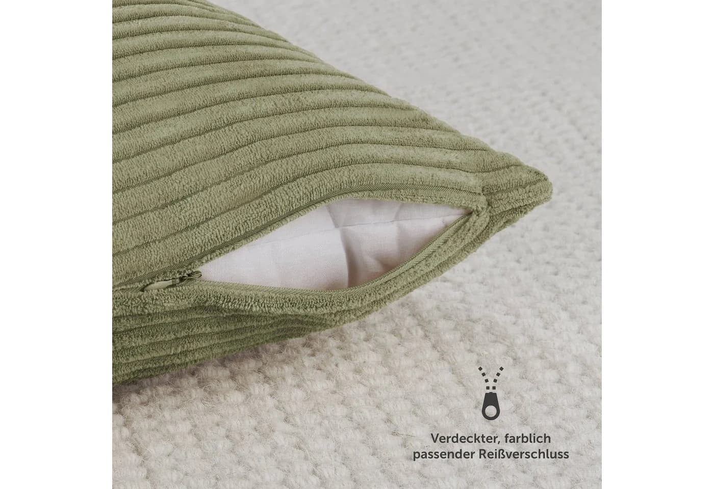 Blumtal Kissenhülle 2er Set Cord 40x40 cm Grün Versteckter Reißverschluss