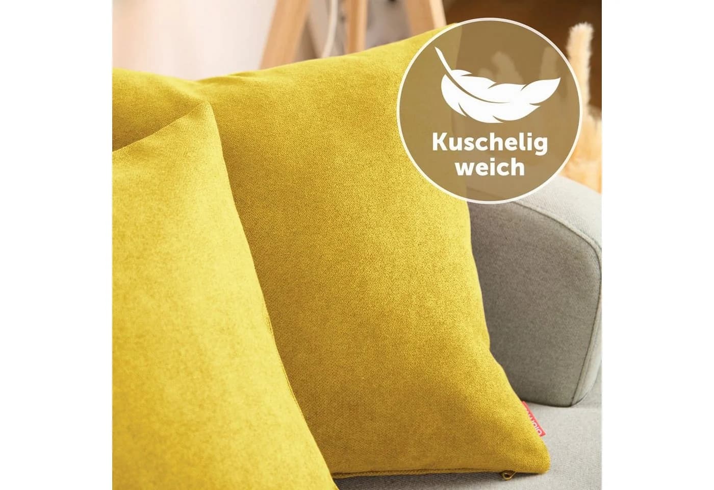 Blumtal Kissenbezug Chenille 2er Set Gelb Versteckter Reißverschluss