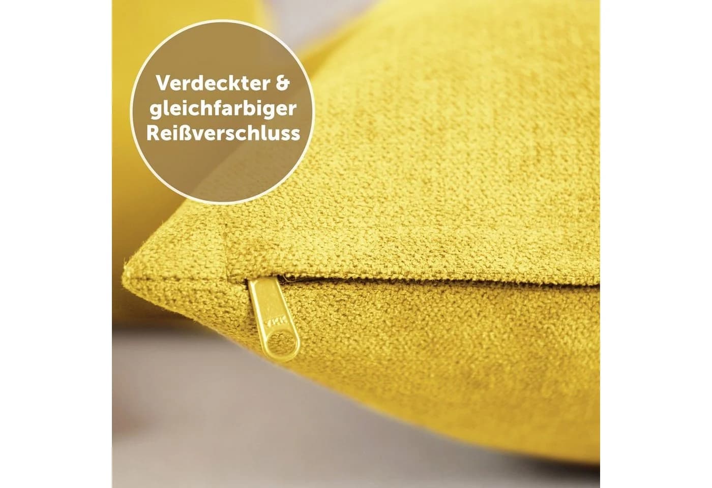 Blumtal Kissenbezug Chenille 2er Set Gelb Versteckter Reißverschluss - Bild 3