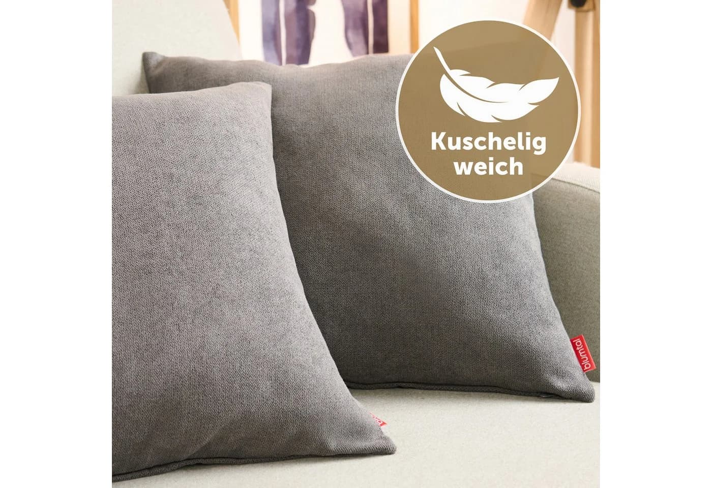 Blumtal Kissenbezug Chenille 2er Set Grau Versteckter Reißverschluss