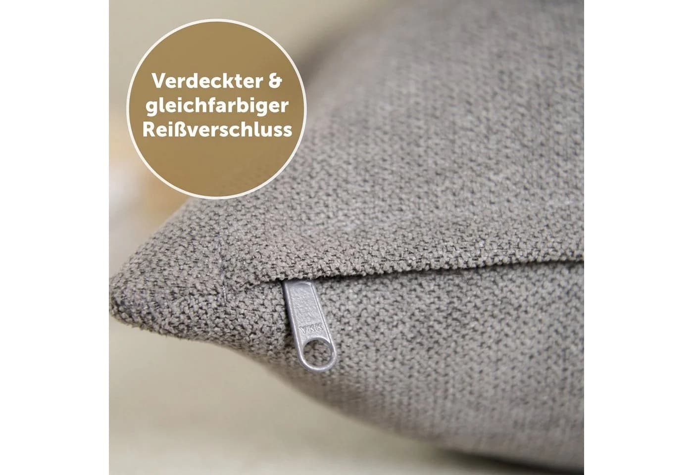 Blumtal Kissenbezug Chenille 2er Set Grau Versteckter Reißverschluss - Bild 3