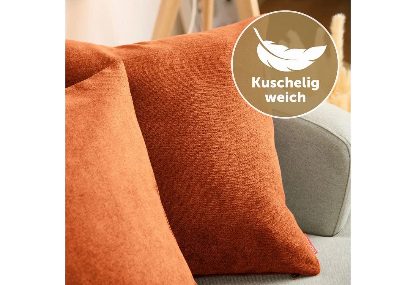 Blumtal Chenille Kissenbezug Kuscheliges Zierkissen 2er Set Orange