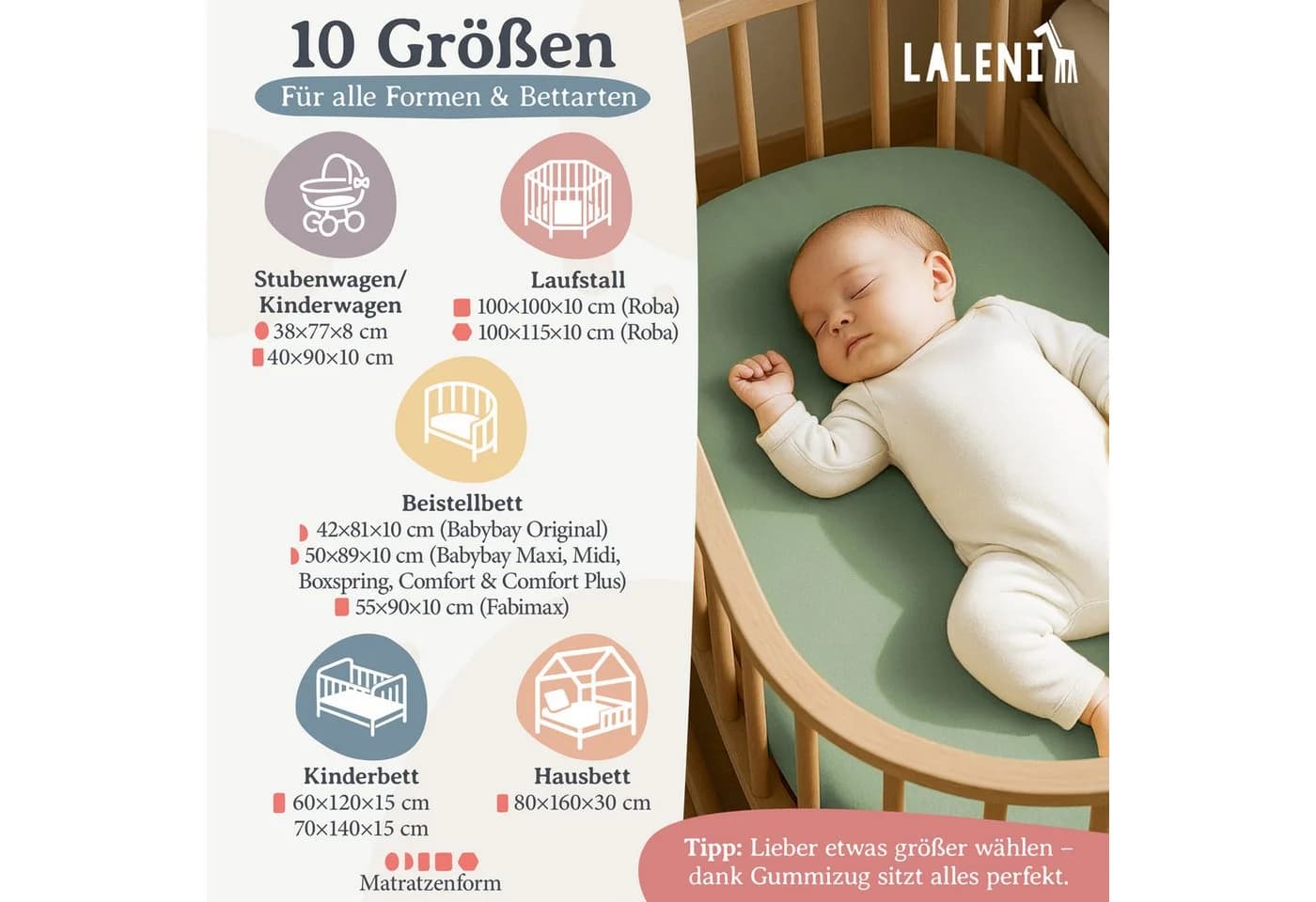 Laleni Spannbettlaken Baumwolle Rundumgummizug Sommergrün