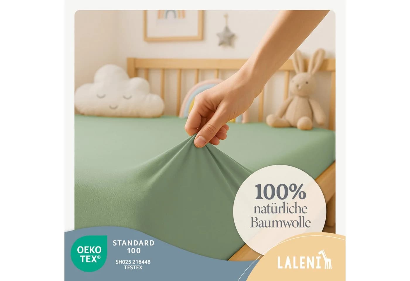 Laleni Spannbettlaken Baumwolle Rundumgummizug Sommergrün - Bild 3