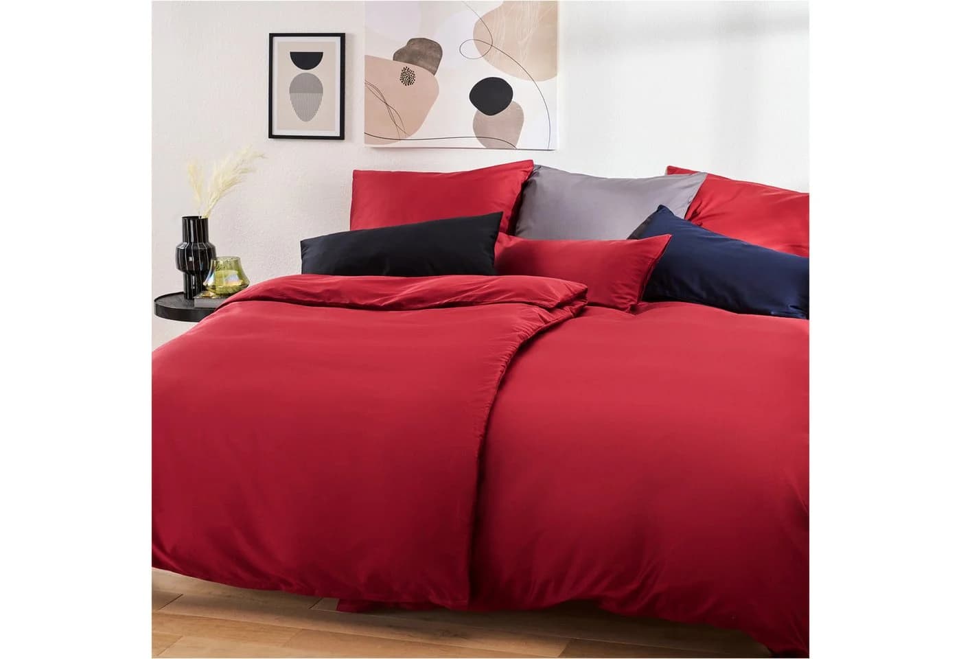 Blumtal Mako-Satin Bettwäsche 100% Baumwolle Rot OEKO-TEX - Bild 2