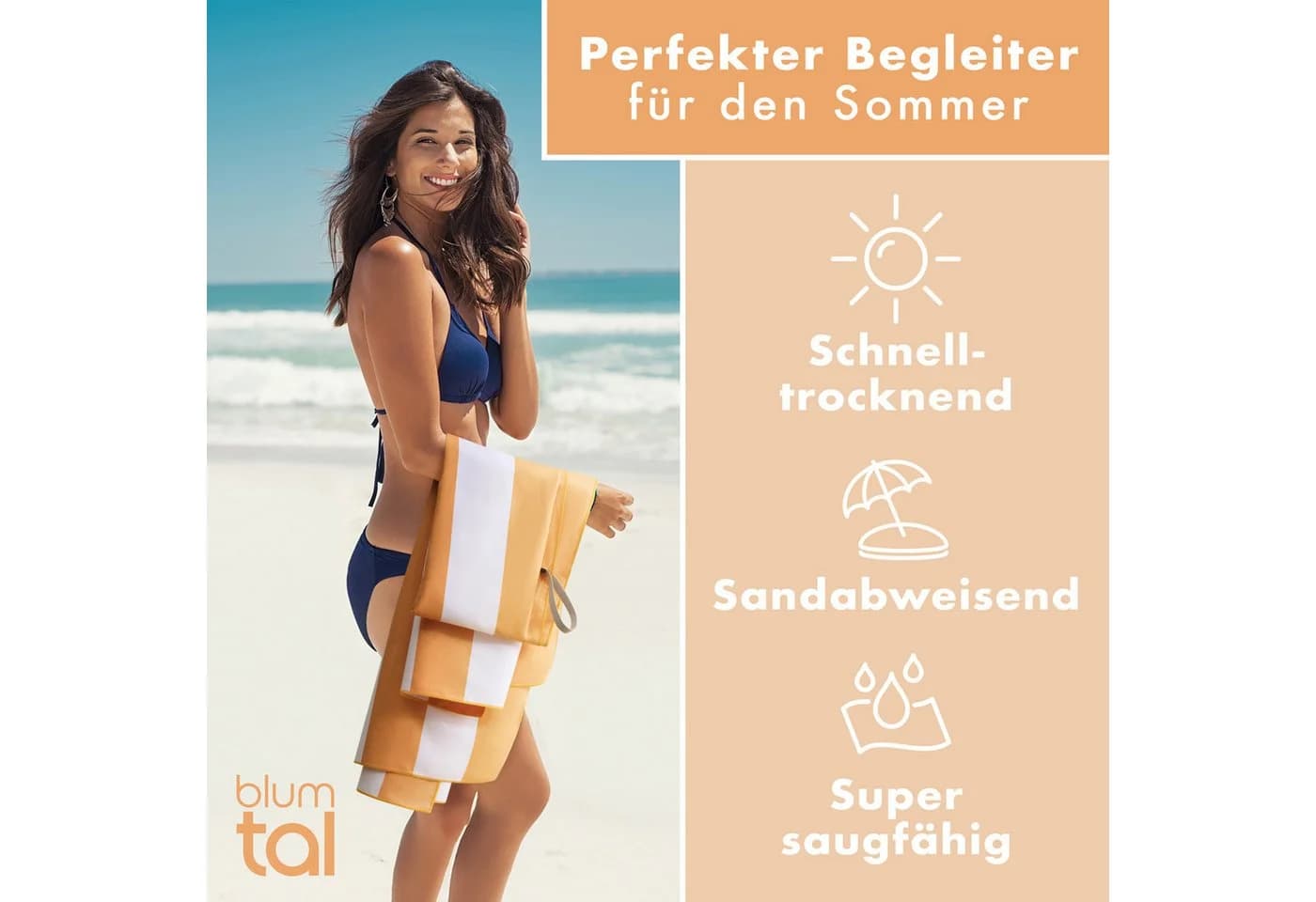 Blumtal Strandhandtuch Gelb Mikrofaser Wellen-Muster - Bild 4