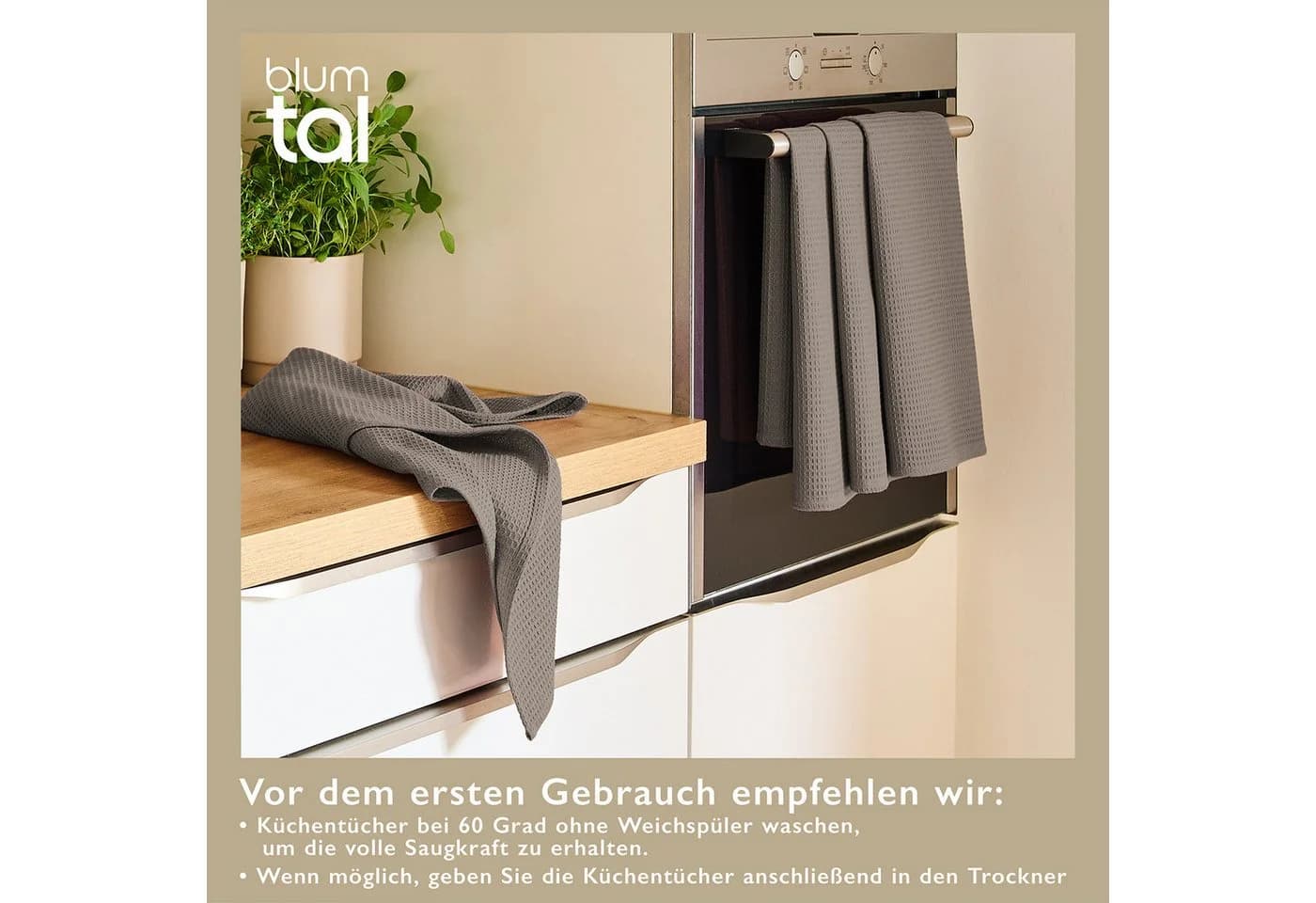 Blumtal Geschirrtuch Set 4-tlg. Grau 100% Baumwolle Waffelgewebe