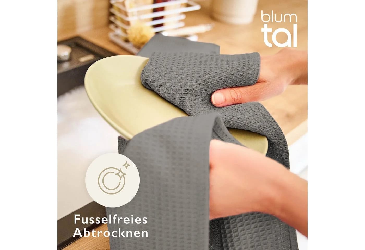 Blumtal Geschirrtuch Set 4-tlg. Grau 100% Baumwolle Waffelgewebe - Bild 5