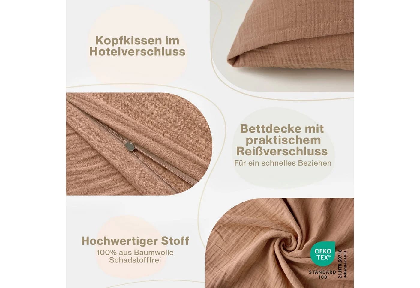 Laleni Kinderbettwäsche Musselin 100% Baumwolle OEKO-TEX Orange - Bild 3