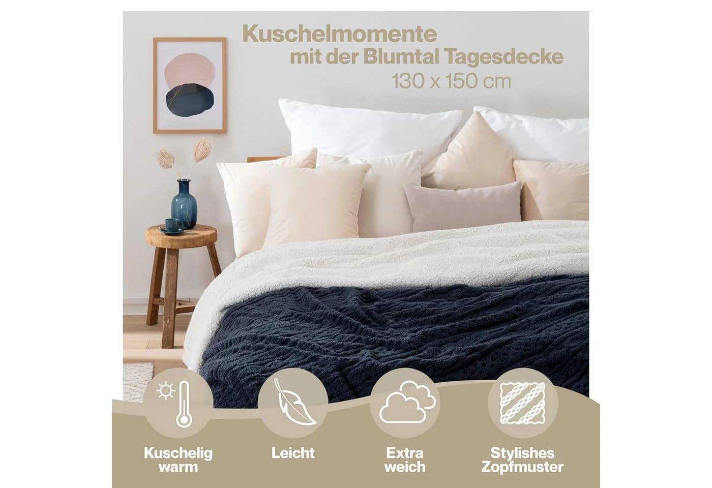 Wohndecke Blumtal mit weicher Sherpa-Innenseite, OEKO-TEX zertifiziert - Bild 3