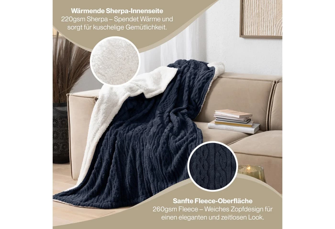 Wohndecke Blumtal mit weicher Sherpa-Innenseite, OEKO-TEX zertifiziert - Bild 5