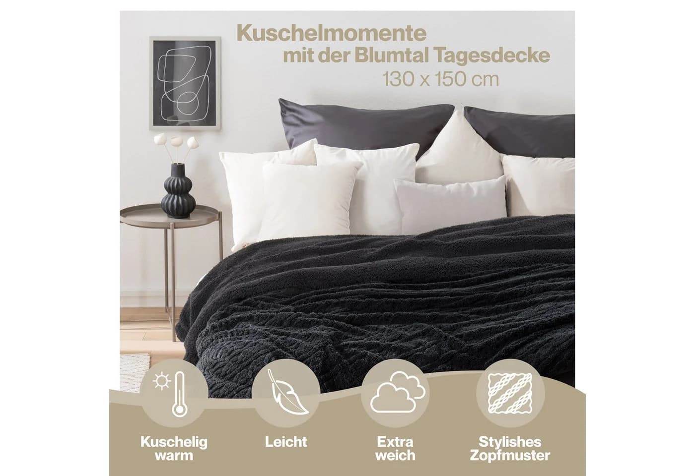 Wohndecke Blumtal Oeko-Tex Zertifiziert Waschbar Mit Weicher Sherpa Innenseite - Bild 3