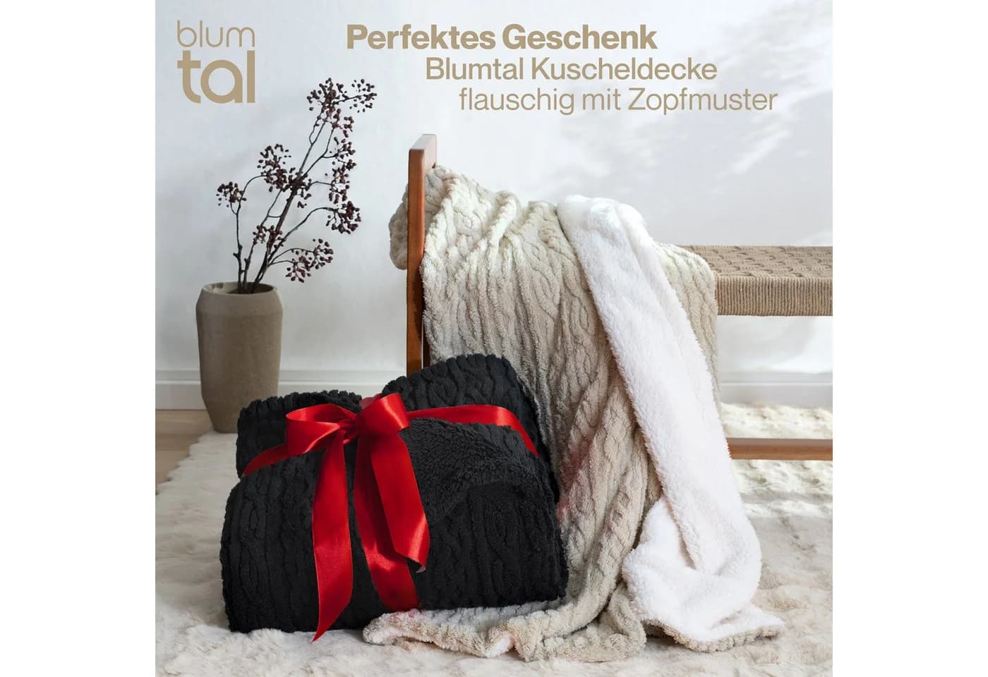 Wohndecke Blumtal Oeko-Tex Zertifiziert Waschbar Mit Weicher Sherpa Innenseite - Bild 4