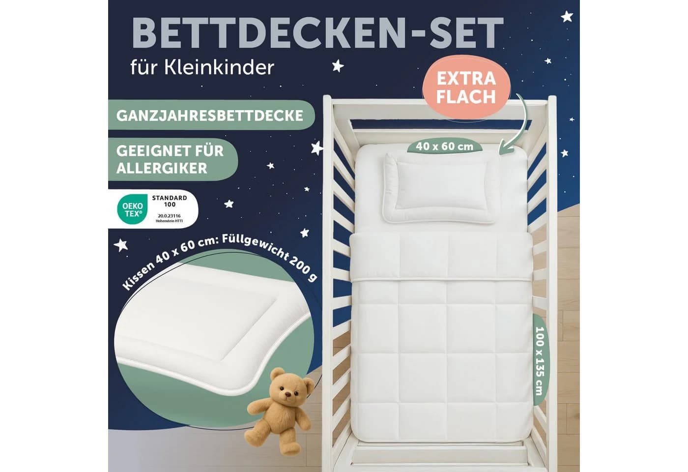 Laleni Babybettdecke und Kissen Set - OEKO-TEX zertifiziert, waschbare Kinderdecke