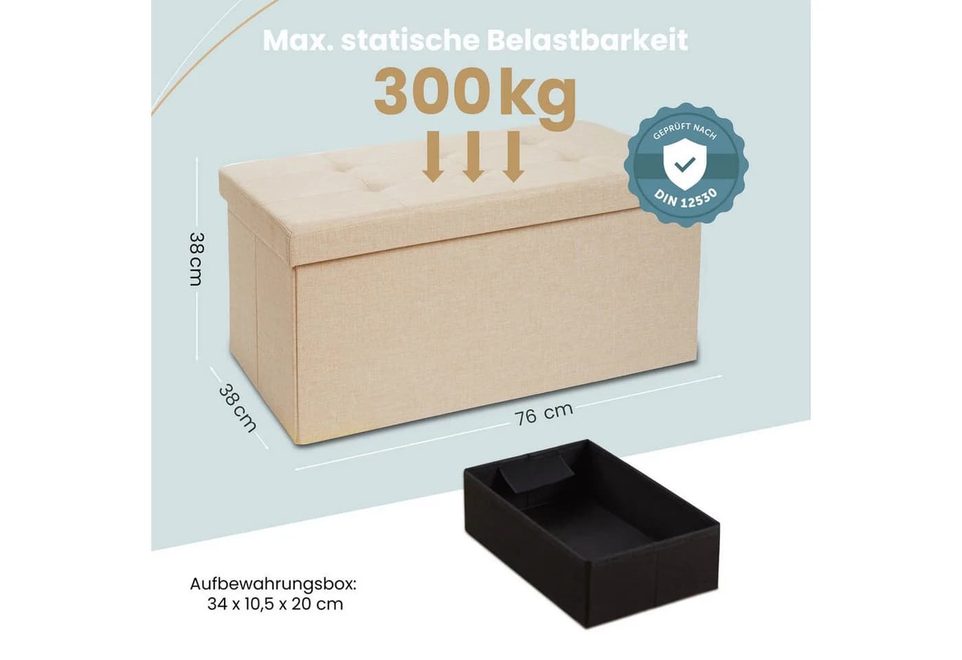 Blumtal Sitztruhe Beige mit Stauraum und Faltboxen