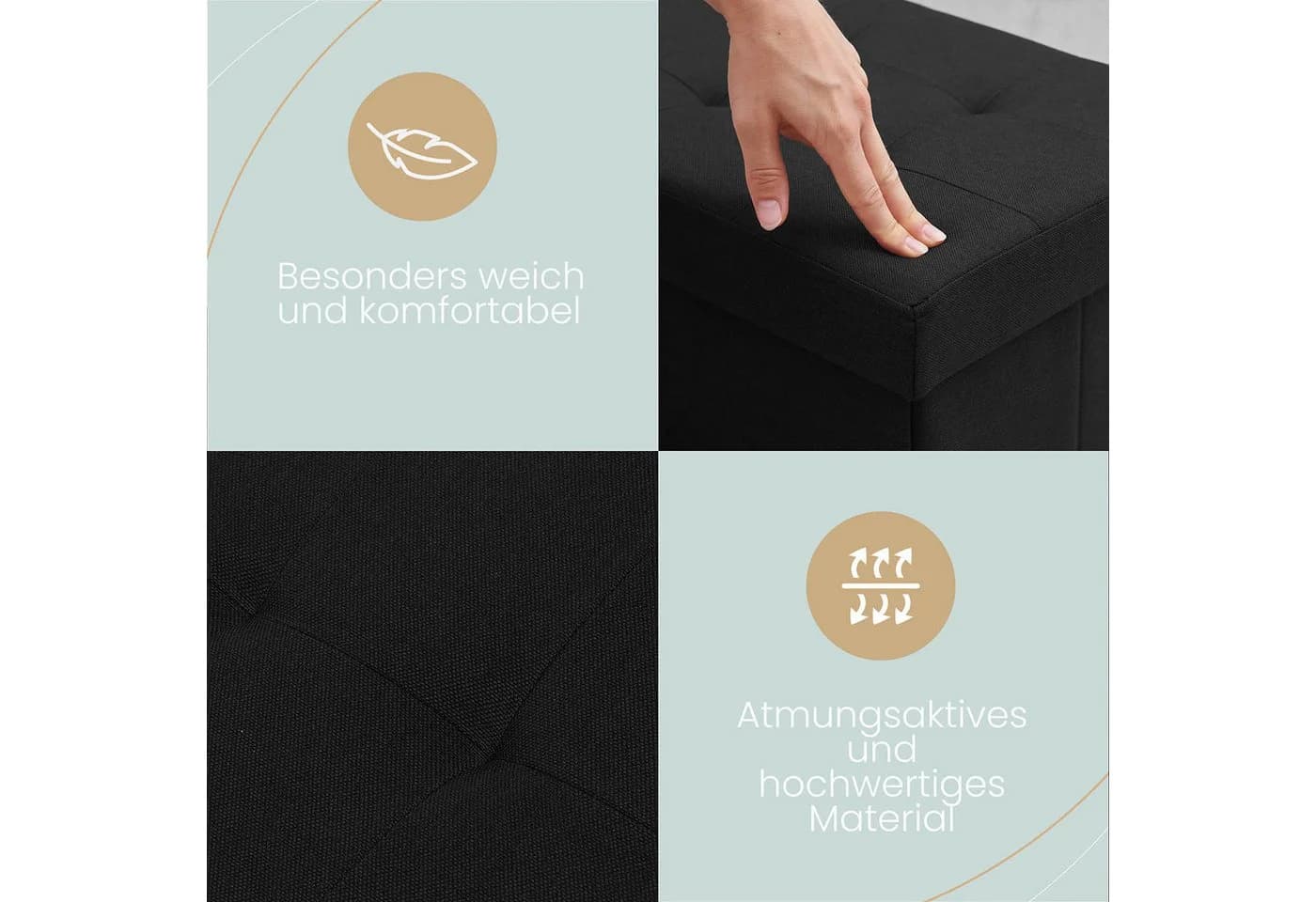 Blumtal Sitztruhe Schwarz mit Stauraum und Faltboxen - Bild 4