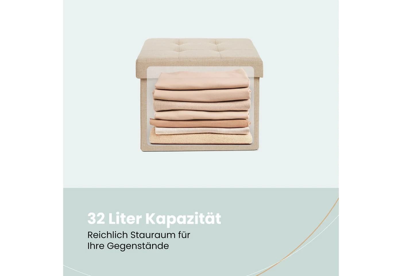 Blumtal Sitztruhe Beige Leinenimitat Stauraum Hocker - Bild 3