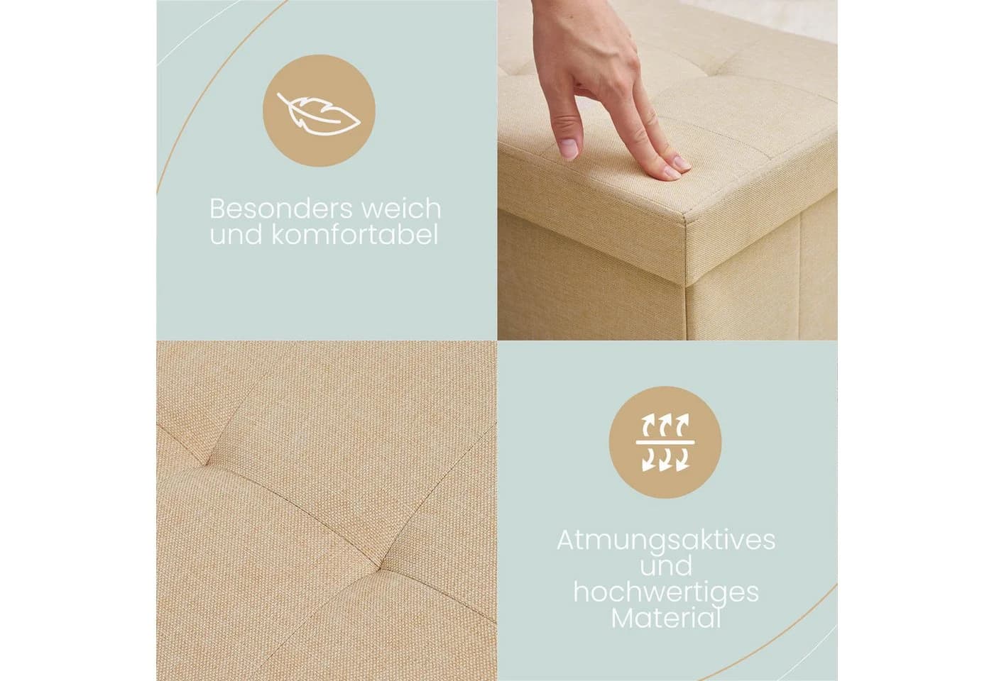 Blumtal Sitztruhe Beige Leinenimitat Stauraum Hocker - Bild 4