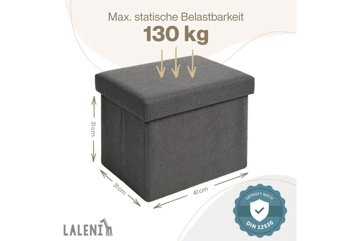 Laleni Sitztruhe Sitzbank mit Stauraum Boucle-Stoff Anthrazit - Bild 3