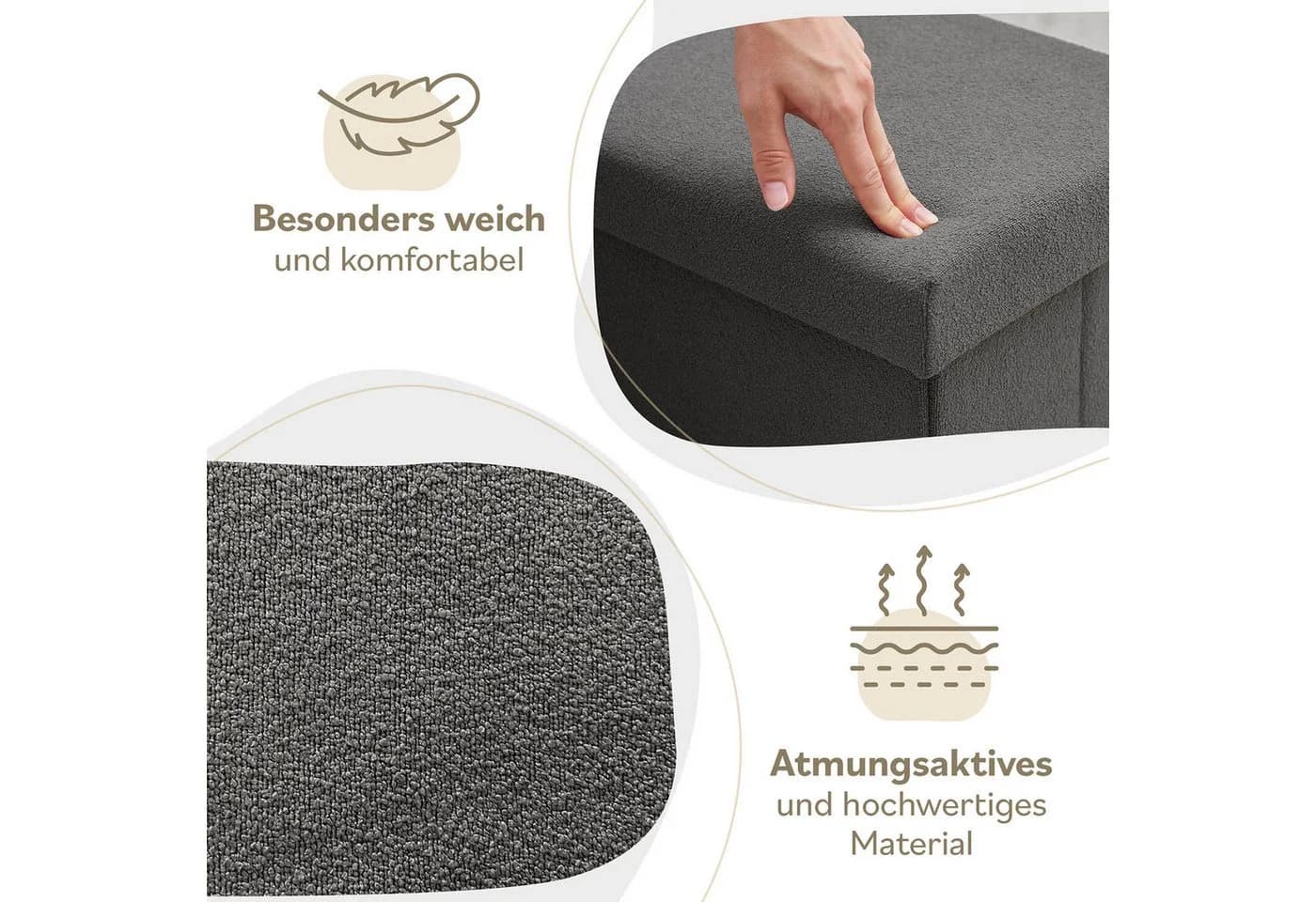 Laleni Sitztruhe Sitzbank mit Stauraum Boucle-Stoff Anthrazit - Bild 4