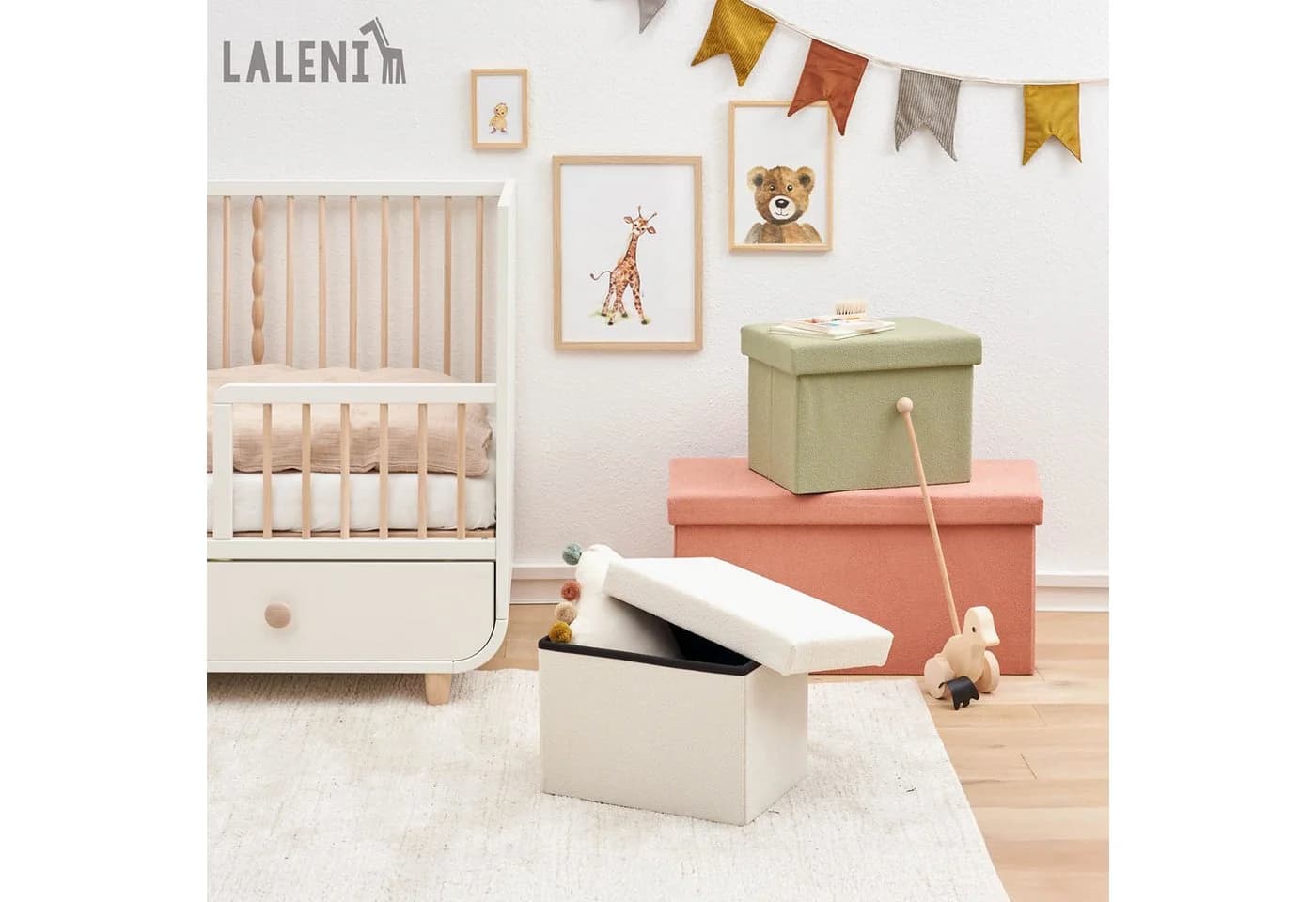 Laleni Sitztruhe Beige Boucle-Stoff mit Stauraum