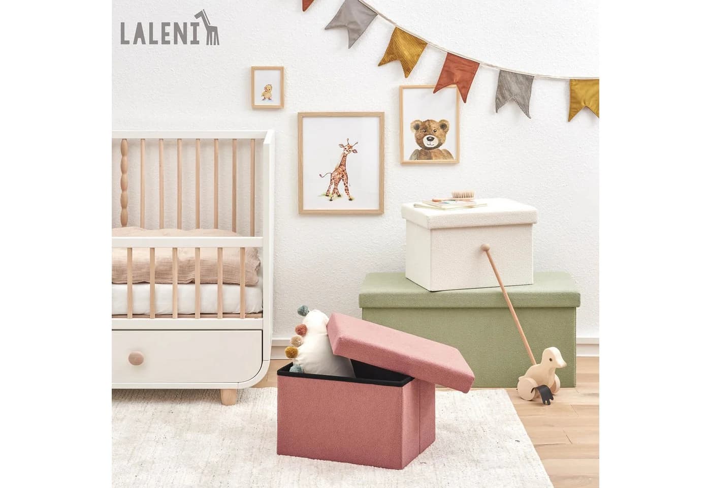 Laleni Sitztruhe Sitzbank mit Stauraum Boucle-Stoff Orange